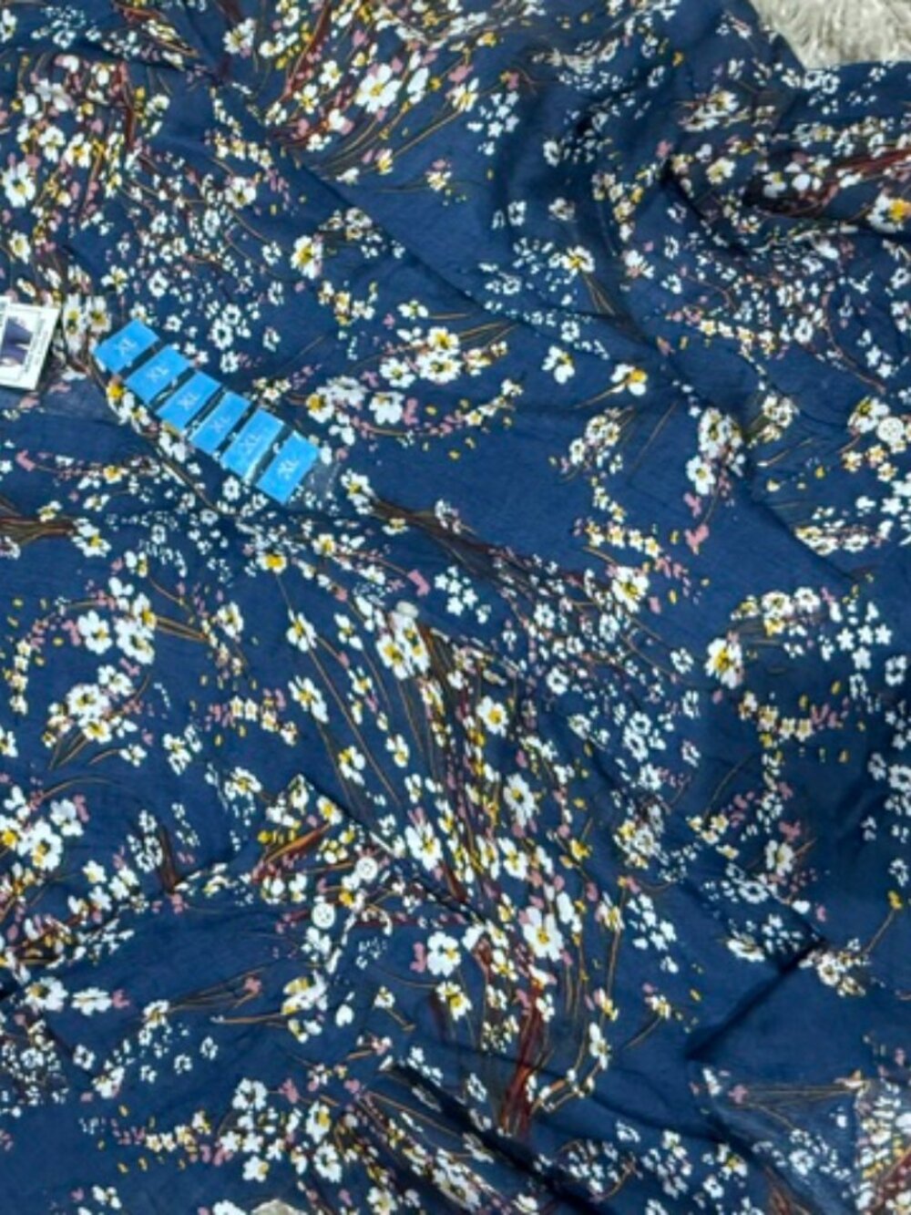 (4 for $20) NINE WEST Blue Floral Button Down Top - XL - NWT